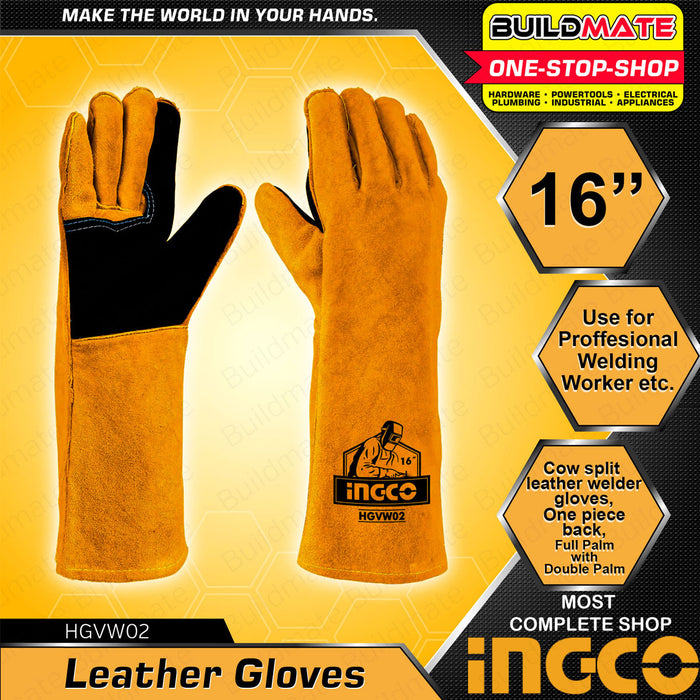 INGCO 16" Inch Welding Leather Gloves Cow Split Welder Gloves High Quality HGVW02 •BUILDMATE• IHT