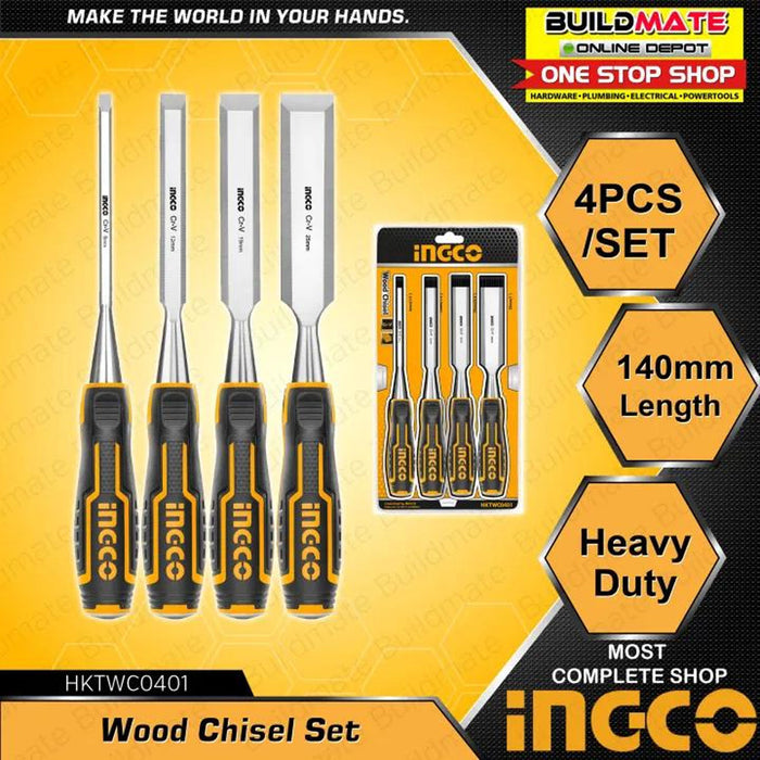 BUILDMATE Ingco 3PCS / 4PCS Wood Chisel Set 140mm Carving, Shaping or Cutting Woodworking Pait Tools Set SOLD PER SET HKTWC0401 / HKTWCS301 -IHT