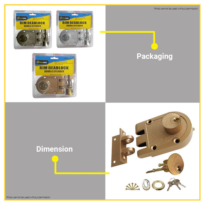 POLOLOCK Rim Deadlock Double Cylinder Safety Door Lock Sliding Cylinder with Keys PL88005 •BUILDMATE•
