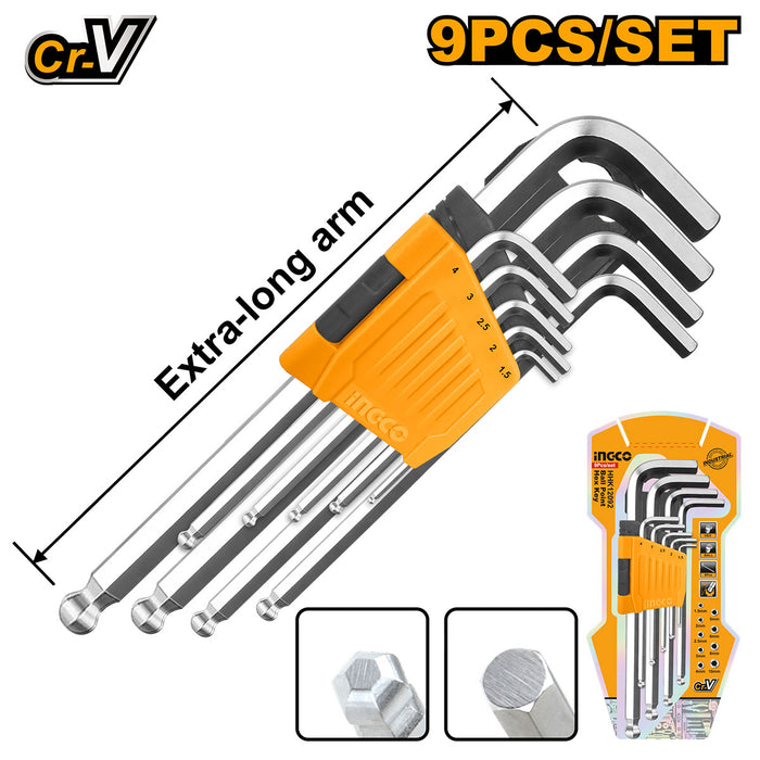 BUILDMATE Ingco 9PCS Ball Point Hex Key Set 1.5mm-10mm Allen Wrenches Hand Repair Driver Tool SOLD PER SET HHK12091 / HHK12092 - IHT