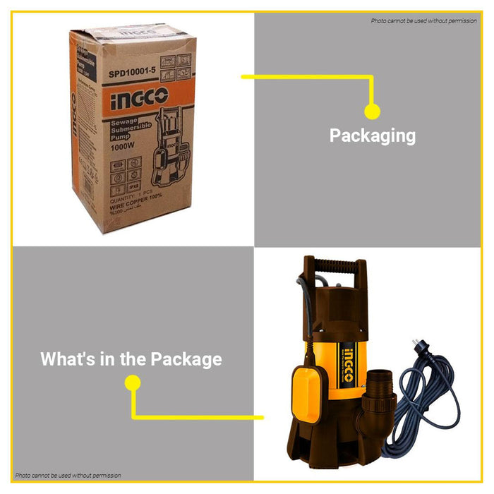 BUILDMATE Ingco 1.4HP Sewage Submersible Water Pump 1000W Wastewater Ejector Sump Pump for Dirty Water SPD10001-5 - IPT