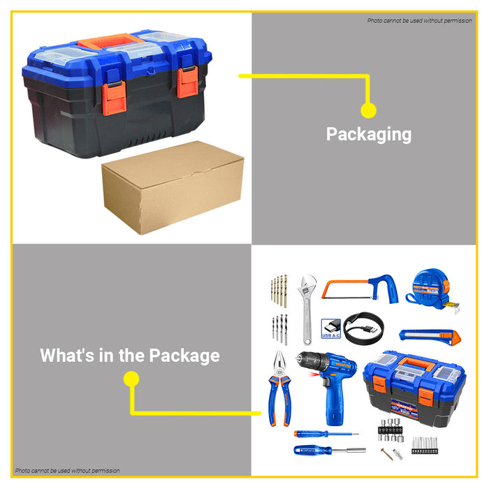 BUILDMATE Wadfow 77PCS Tools Set Cordless Drill Screwdrivers Bits DIY Repair Tools WDT1B77 WCPT