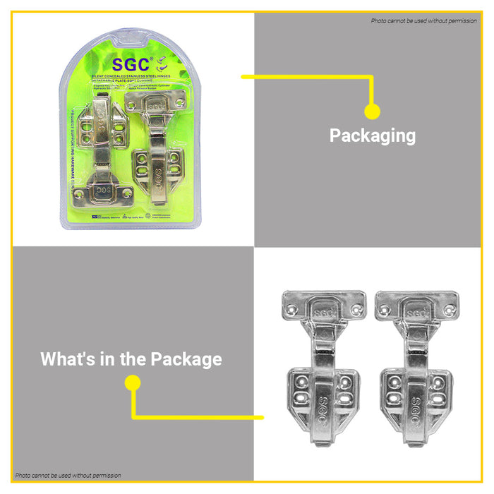 BUILDMATE S.G.C Silent Concealed Stainless Steel Hinges Full Overlay / Half Overlay / Inset Detachable Plate Soft Close Cabinet Door Hinges SGC