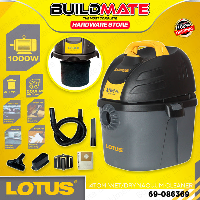 BUILDMATE Lotus 1000W Vacuum Cleaner Wet & Dry 4L for Dust Dirt Self Wall Mounted Cleaning Tools  ATOM-4L 69-086369 - LPT