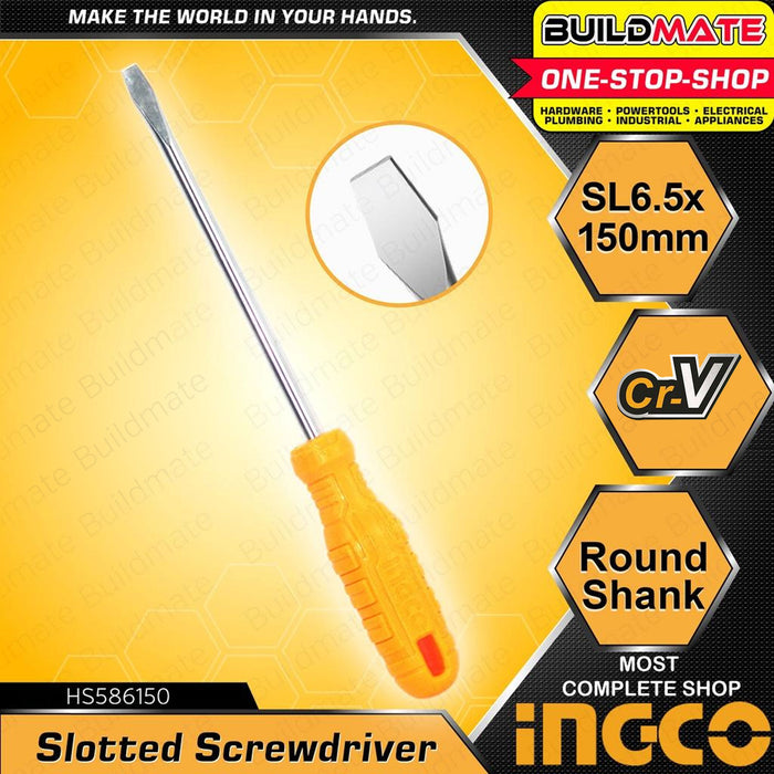 BUILDMATE Ingco 150mm Slotted Flat Screwdriver Round Shank Cr-V HS586150 IHT