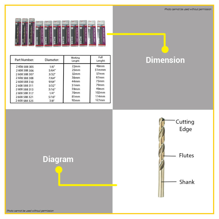 BUILDMATE Bosch Twist Drill Bit Set 1/16" - 3/8" Inch HSS-CO Cobalt Drills for Stainless Steel Drilling - BAX