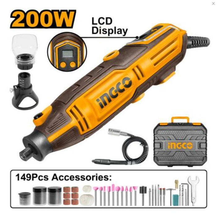 Buildmate x INGCO 200W Mini Grinder 149pcs Kit Variable Speed MG2008P IPT