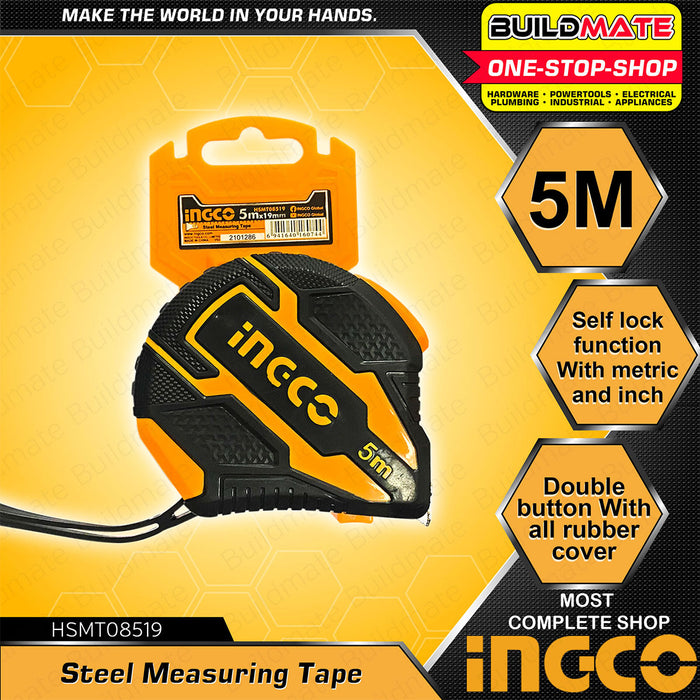 BUILDMATE Ingco Self Locking Steel Measuring 5Mx19MM Tape Measure Dual ...