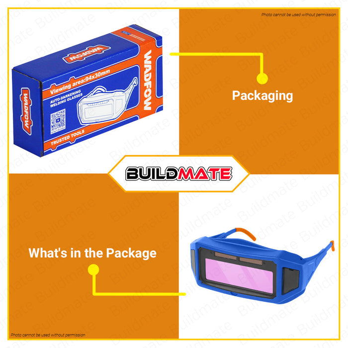 BUILDMATE Wadfow Auto Darkening Welding Glasses 94x30mm Welder Goggles Eye Protection WWA1501 • WHT