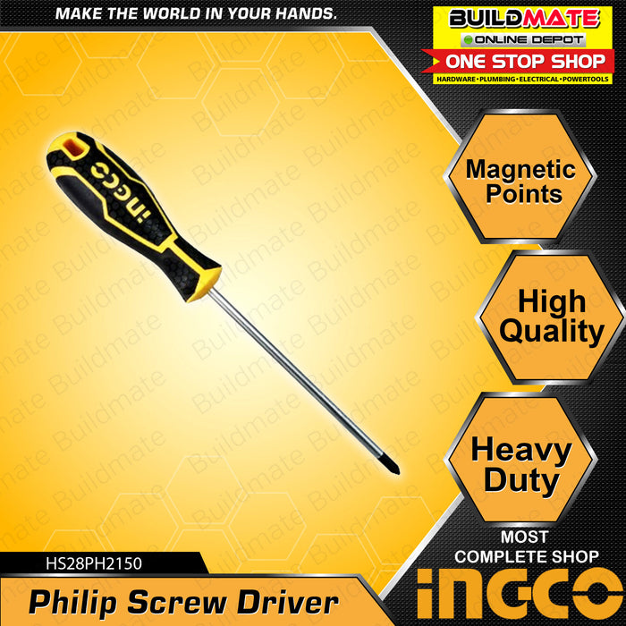 INGCO Screw Driver FLAT | PHILIP Magnetic Points with Rubberize Handle Screwdriver •BUILDMATE• IHT
