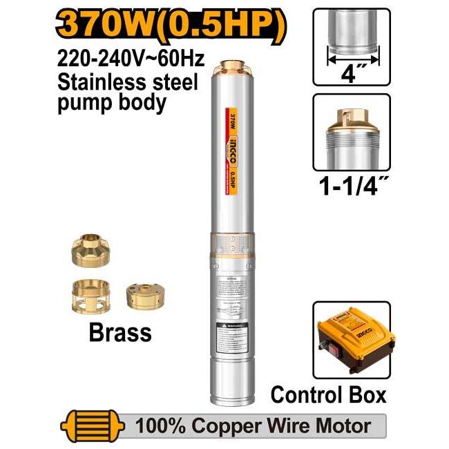 Buildmate x INGCO 4" Deep Well Pump 0.5-2HP Submersible Water Pump Stainless DWP Series IPT