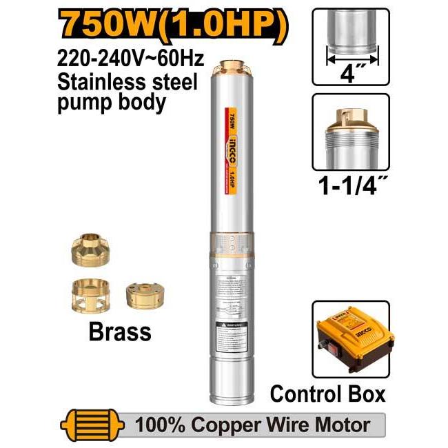 Buildmate x INGCO 4" Deep Well Pump 0.5-2HP Submersible Water Pump Stainless DWP Series IPT