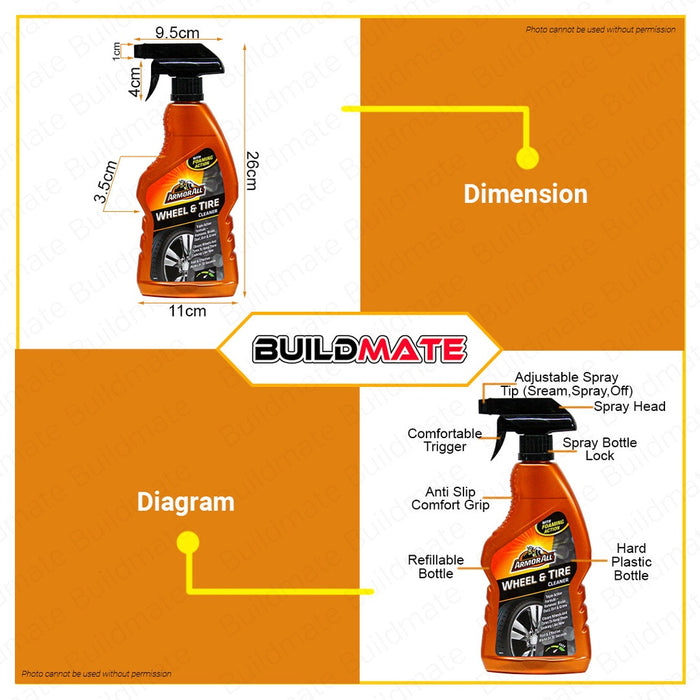 BUILDMATE Armor All 500ML Wheel and Tire Cleaner Spray with Foaming Action 500ml Triple Action Formula Removes Brake Dust, Dirt and Grime Automotive Cleaner Cleaning Tools E303218700 •