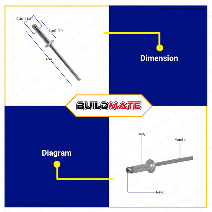 ARMSTRONG Aluminum Blind Rivets 1/8" x 1/2" 1000PCS/BOX •BUILDMATE•