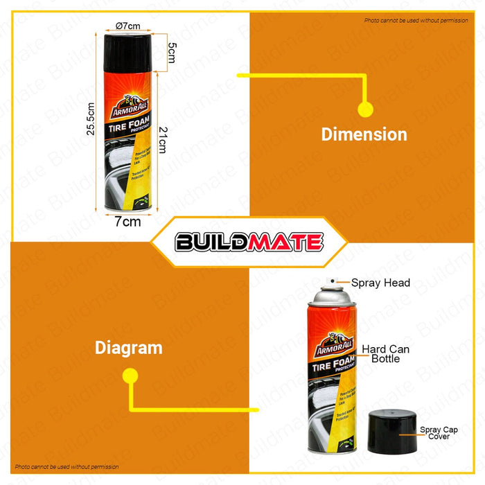 BUILDMATE Armor All 600ML Tire Foam Protectant Cleaner Spray Automotive Cleaner Tools with Foaming Action Removes Brake Dust, Dirt and Grime Cleans Shines & Protect Care Care E303219100