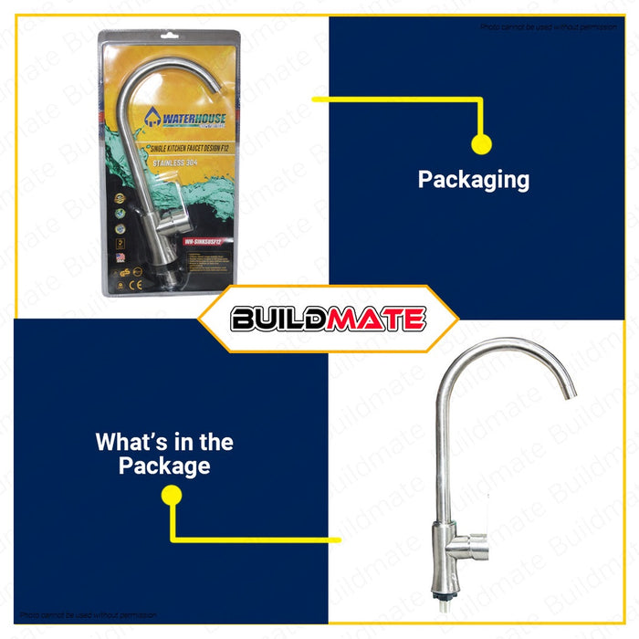 WATERHOUSE Single Kitchen Faucet Design F12 16" Inch Stainless 304 Single Lever Sink Cold Wall Kitchen Faucet WH-SINKSUSF12 •BUILDMATE•