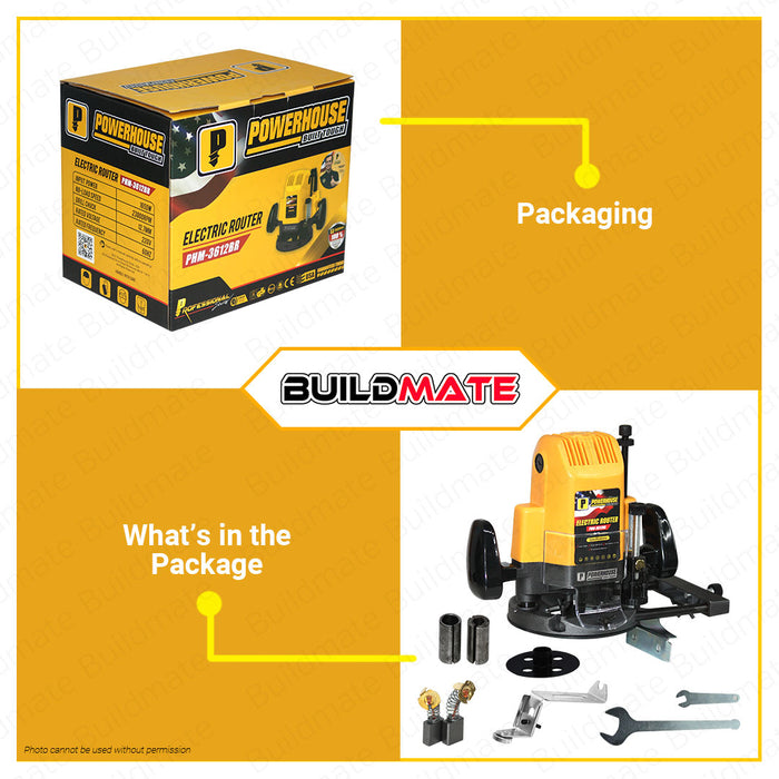 BUILDMATE Powerhouse Electric Router 1650W 12.7mm Plunge Router Laminate Router Trimmer Electric Palm Wood Router Electric Power Wood Plunge Router Machine for Woodworking PHM-3612BR • PHPT