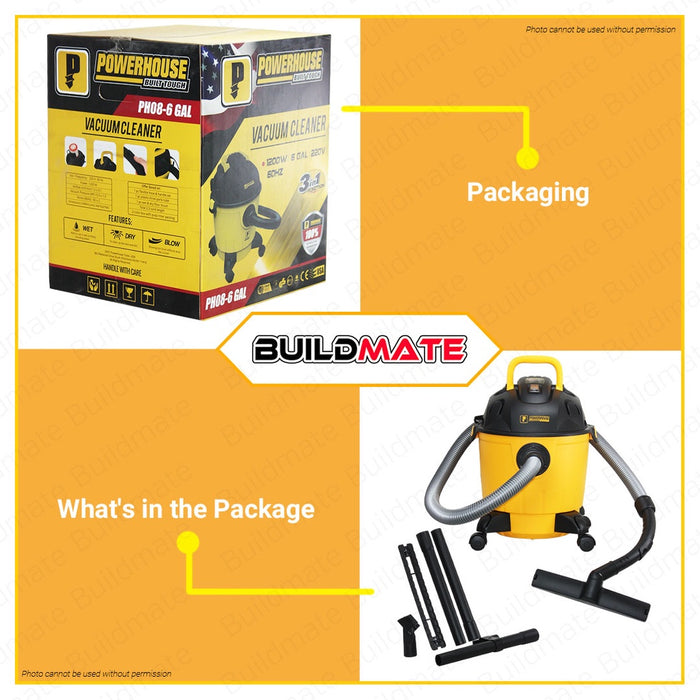 BUILDMATE Powerhouse Wet and Dry Vacuum Cleaner and Blower 6 Gallons - PHPT
