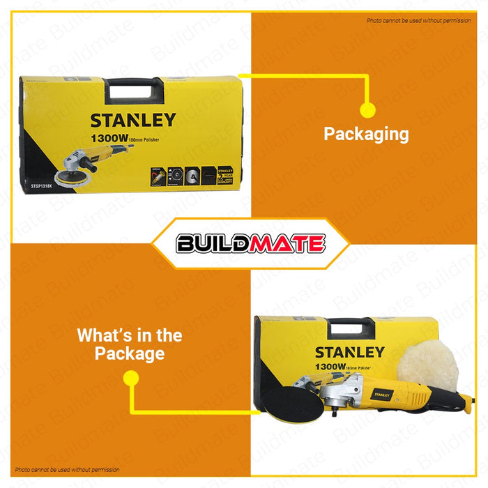 BUILDMATE Stanley Electric Angle Polisher Buffing Machine 1300W 180mm Electric Car Polisher Polishing Machine Variable Speed Buffing Waxing / Waxer Machine STGP1318K-B1 | SP137-B1 • SPT