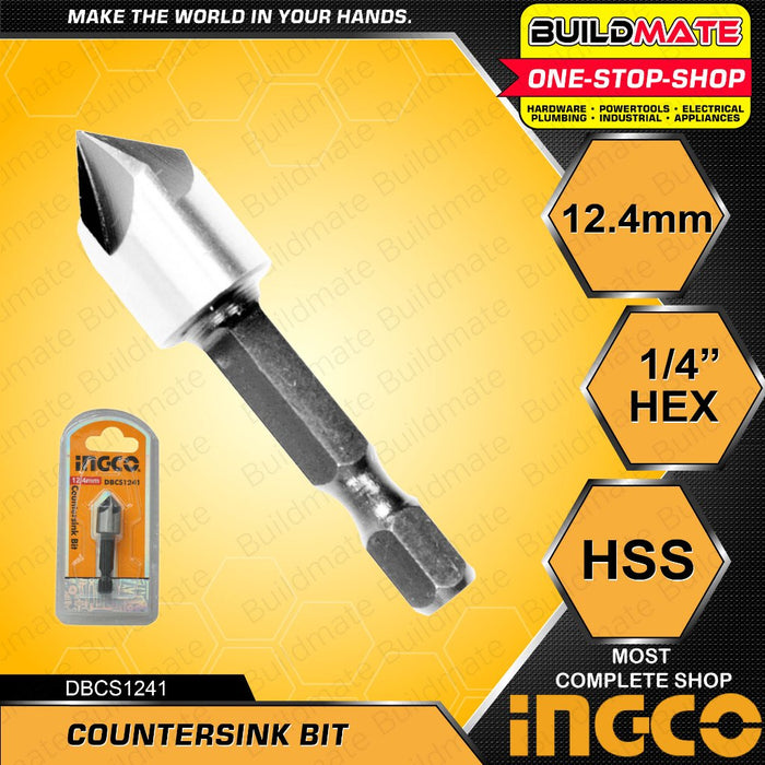 BUILDMATE Ingco 1/4" HSS Countersink Bit Set 90 Degree Center Punch Tool Sinker Drill for Metal IHT
