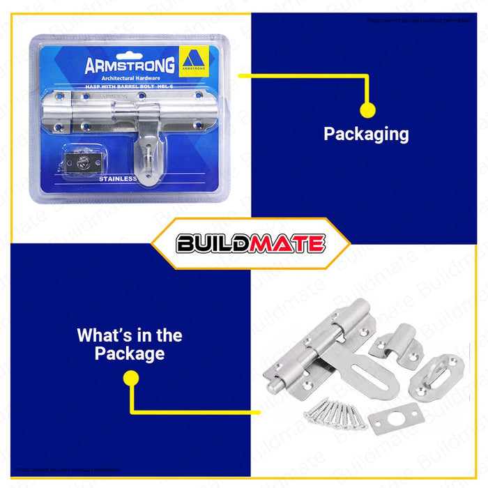 Armstrong Heavy Duty Stainless Steel Barrel Bolt with Hasp 6'' HBL-6 •BUILDMATE•