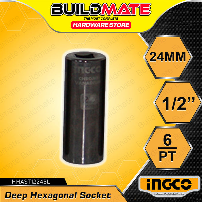 BUILDMATE Ingco 1/2" Inch Deep Hexagonal Sockets 8mm-32mm Cr-V Hexagon Deep Hex Drive Socket Wrench SOLD PER PIECE - IHT