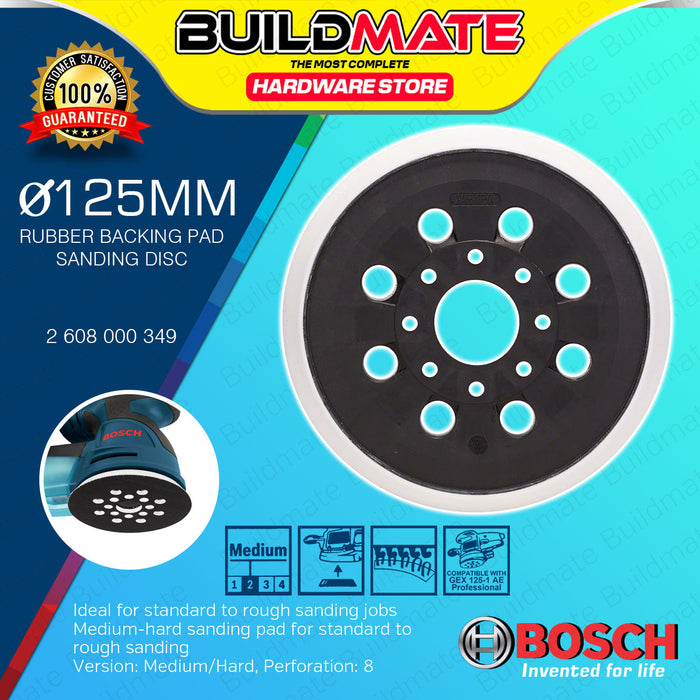 BUILDMATE Bosch 8 Hole Sanding Pad Ø125mm Rubber Backing Pad Sanding Disc for Random Orbital Sanders 2608000349 - BAX