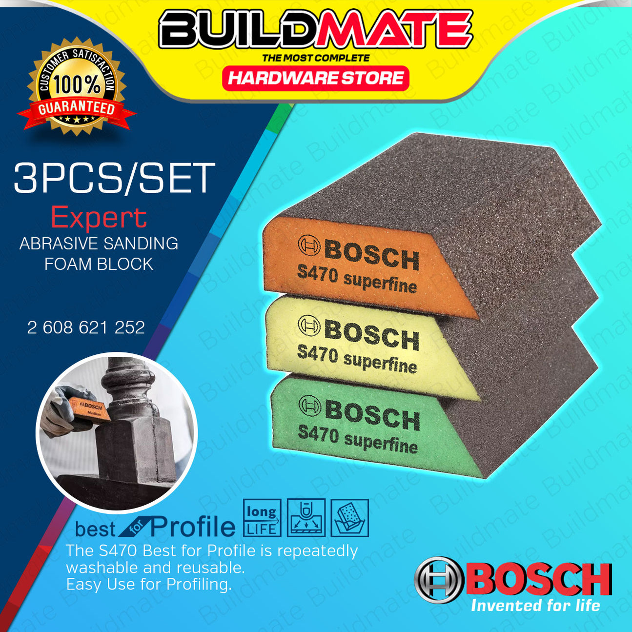 BUILDMATE Bosch 3PCS/SET Abrasive Sanding Pad Color Foam Block Wood Sp ...