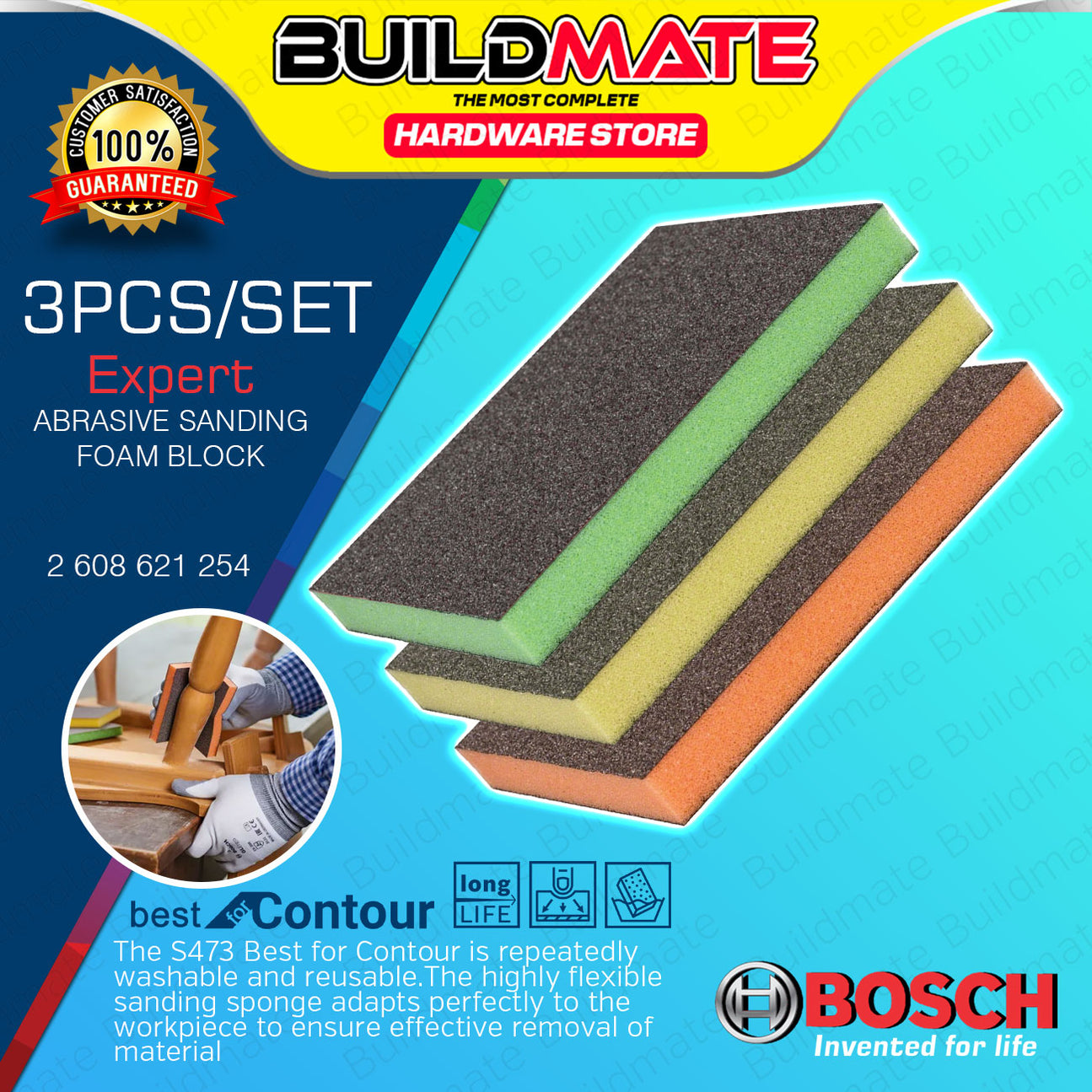 BUILDMATE Bosch 3PCS/SET Contour Sanding Pad Color Foam Block Best for ...