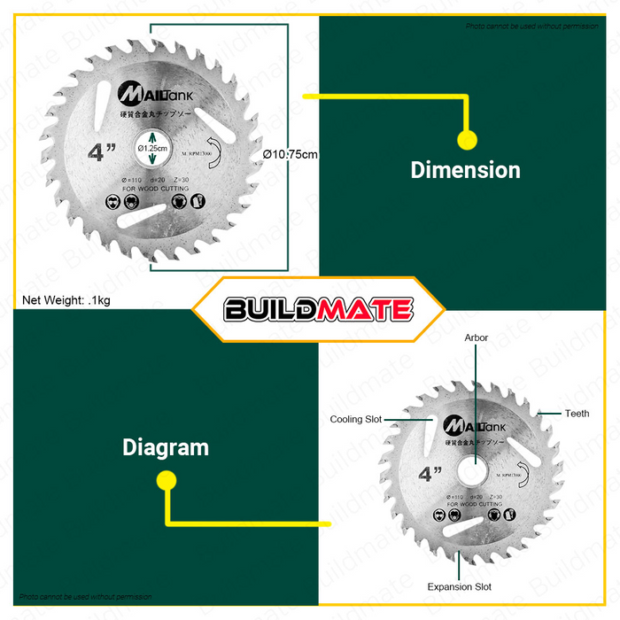 MAILTANK TCT Saw Blade for Wood Cutting 4" 30T •BUILDMATE•