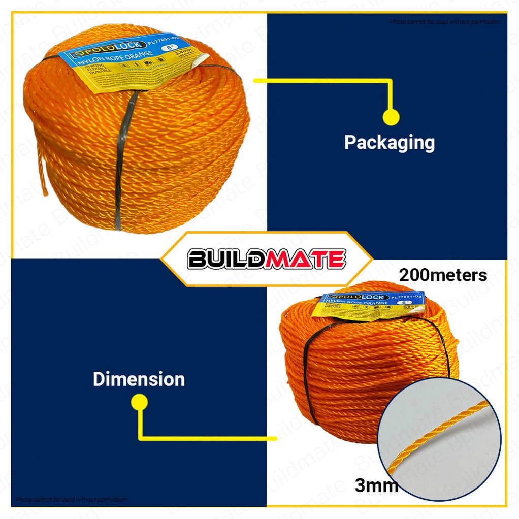 Nylon Rope 200m 3mm # 6 HIGH QUALITY RANDOM COLOR •BUILDMATE• — Buildmate