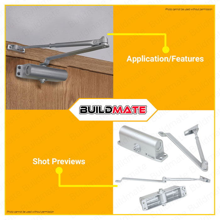 POWERHOUSE Door Closer Automatically / Automatic Door Closing / Hydraulic Door Closer Up To 60KG in Blister Pack / Hydraulic Door Spring Closer PH-DC60S-VP  •BUILDMATE•