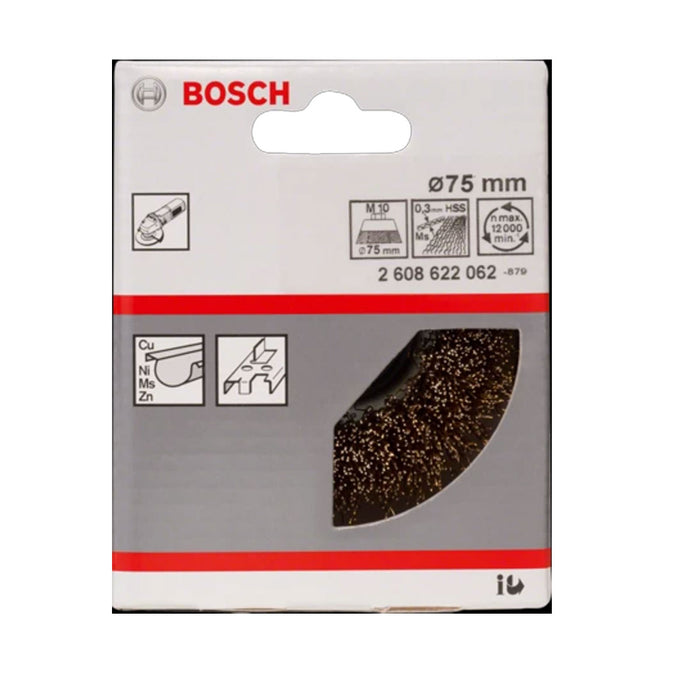 BUILDMATE Bosch 75mm Crimped Wire Cup Brush Wheel Clean for Metal Brass Coated Tool 2608622062 - BAX