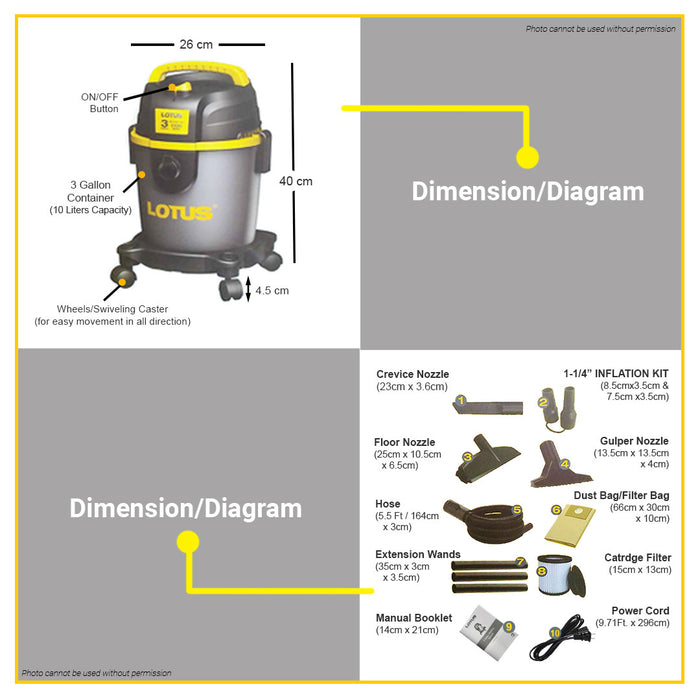 LOTUS Vacuum Cleaner Wet/Dry 3 Gallon LT1828P •BUILDMATE• LPT