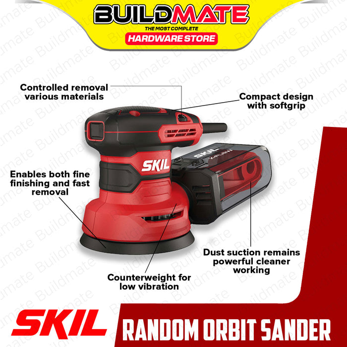 BUILDMATE Skil Random Orbital Finish Sander 300W Low Vibration VRS with Dust Box Wood Sanding Polishing Machine SR2116SE