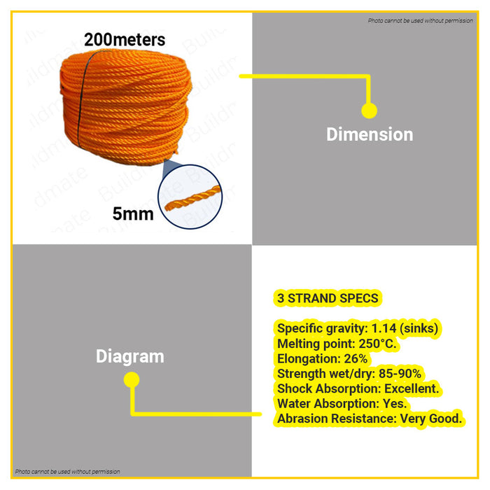 Building Rope Plastic Nylon Rope 200m 5mm #10 HIGH QUALITY •BUILDMATE• — Buildmate
