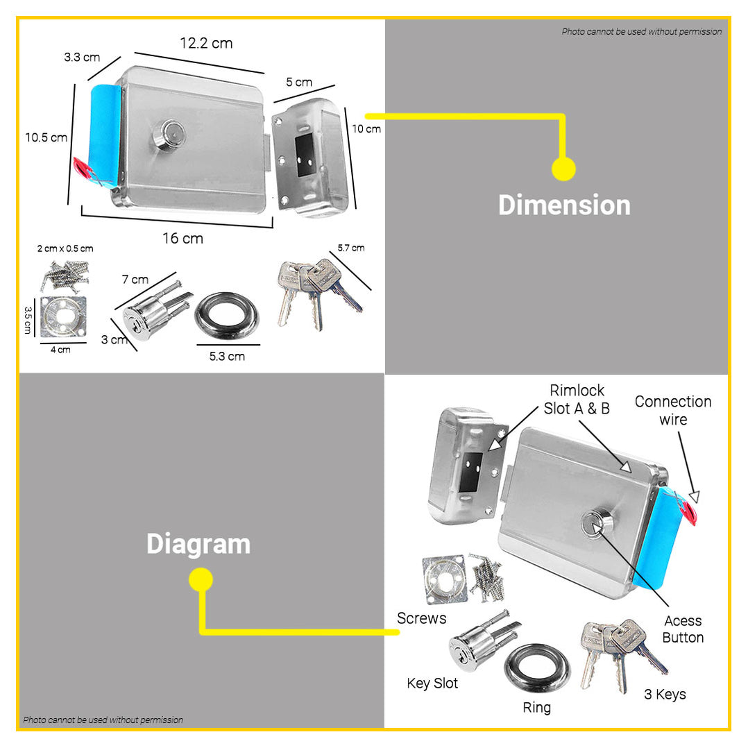 CRESTON Electric Rim Lock 12V STAINLESS STEEL 9887/SS/SP •BUILDMATE ...