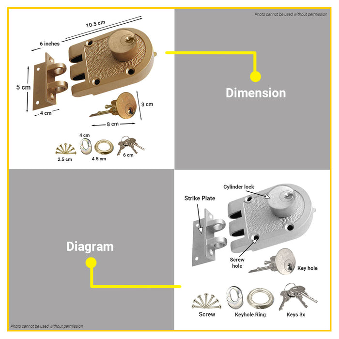 POLOLOCK Rim Deadlock Double Cylinder Safety Door Lock Sliding Cylinder with Keys PL88005 •BUILDMATE•