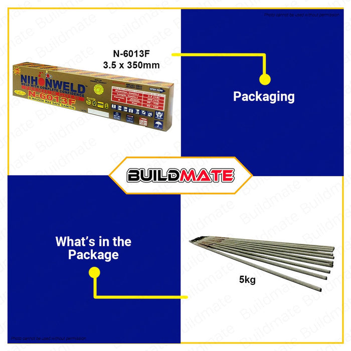 BUILDMATE Nihonweld Special 5KG Welding Rod Electrode 2.5MM | 3.2MM [SOLD PER PACK] General Purpose Rutile Coated Welding Electrode for Stick Arc MMA Welding Machine N-6013 | N-6013F