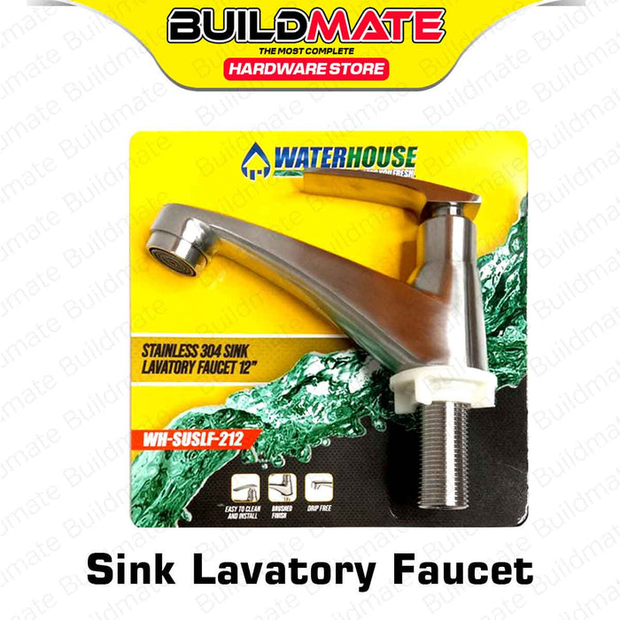 BUILDMATE Waterhouse Stainless 304 Sink Lavatory Faucet 12" Inch Anti-Splash Bathroom Sink Faucet Single Lift Handle Spout Tap SUSLF-212 / SUSLF-112