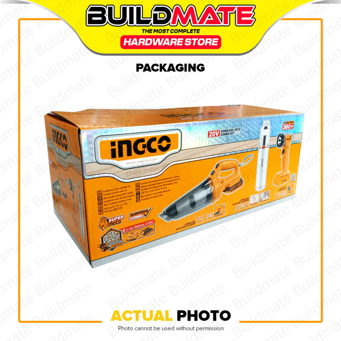 [EXCLUSIVE] BUILDMATE Ingco 3PCS/SET Lithium-Ion Cordless Combo Kit  2pcs Vacuum Cleaner and 20V Work Lamp Power Tools Combo Set COSLI20668 - I