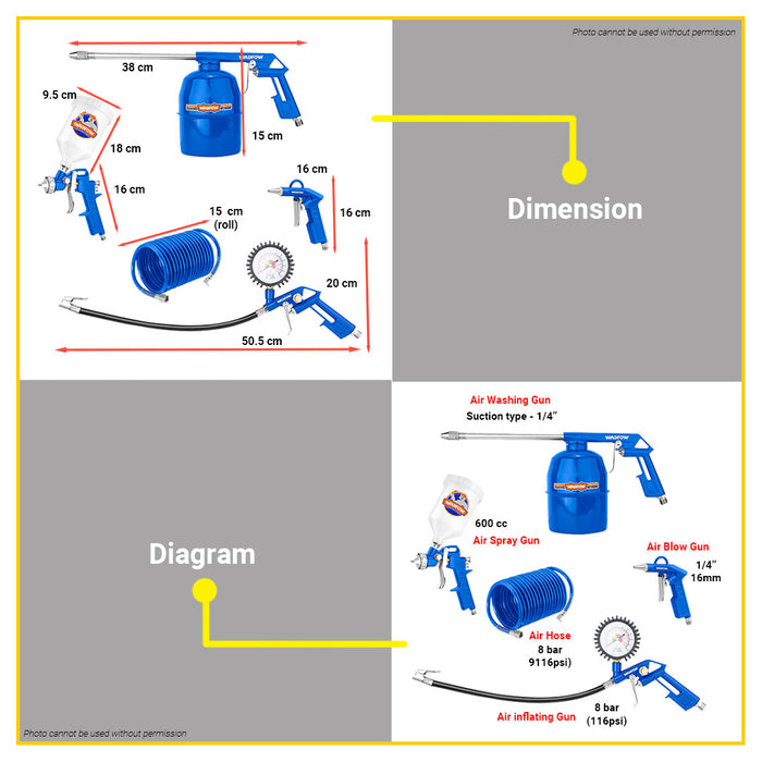 BUILDMATE Wadfow 5PCS/Set Paint Sprayer Air Tools Air Paint Spray Washing Gun Tools WAX1505 - WHT