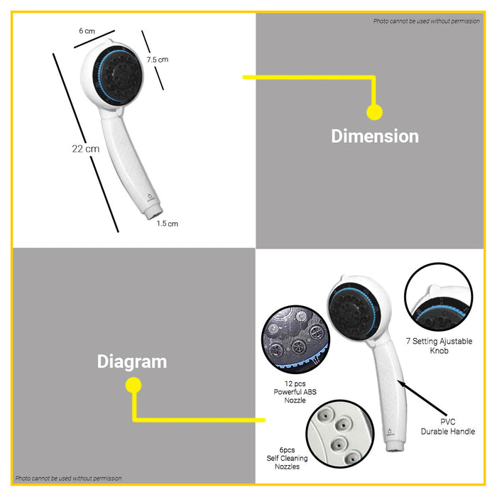 WATERHOUSE by POWERHOUSE ABS 7 Function Single Shower Head White P39-1 •BUILDMATE• PHWH