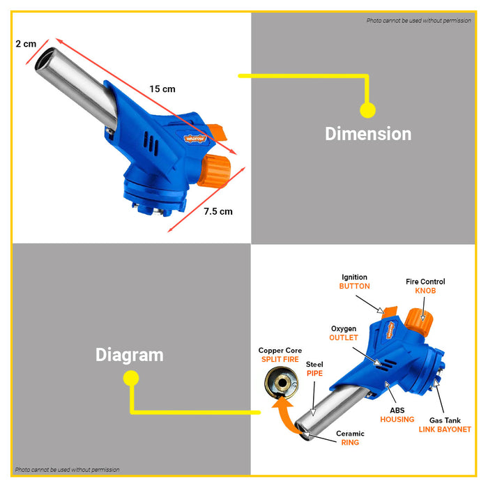 BUILDMATE Wadfow Flame Gun 145mm-195mm Burner Multi-Purpose Butane Gas Torch Heating SOLD PER PIECE WFG1602 / WFG1604 / WFG2602 - WHT
