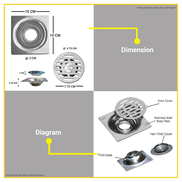 BUILDMATE SGC Floor Drain Strainer 4" x 4" Inch Modern Pattern Design Shower Floor Drain SGC-A6