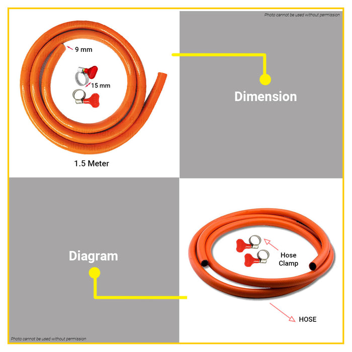 LPG Hose 300 PSI 3/8" x 1.5m High Quality •BUILDMATE•