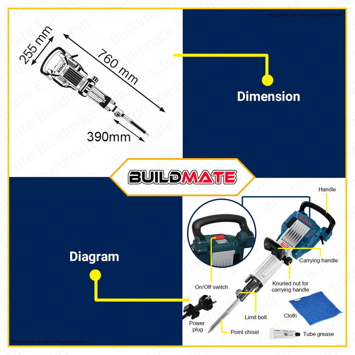 BOSCH 1750W Demolition Hammer 28J / 41J Jackhammer Chipping Gun Concrete Breaker •BUILDMATE• BPT