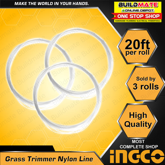 INGCO Grass Trimmer Nylon Line SOLD BY 3 ROLLS x 20 FEET approx. FOR GT3501 •BUILDMATE• IHT