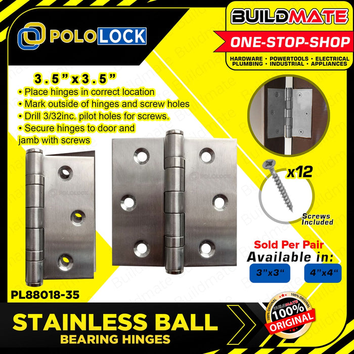 POLOLOCK 2MM Stainless Steel Ball Bearing for Cabinet Door Hinges 3" - 4" Inch with Screws •BUILDMATE•