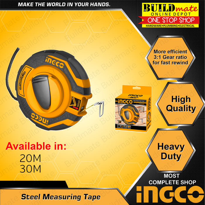 INGCO Steel Measuring Tape 3:1 Gear Ratio for Fast Rewind 20M HSMT8420 | 30M HSMT8430  •BUILDMATE• IHT